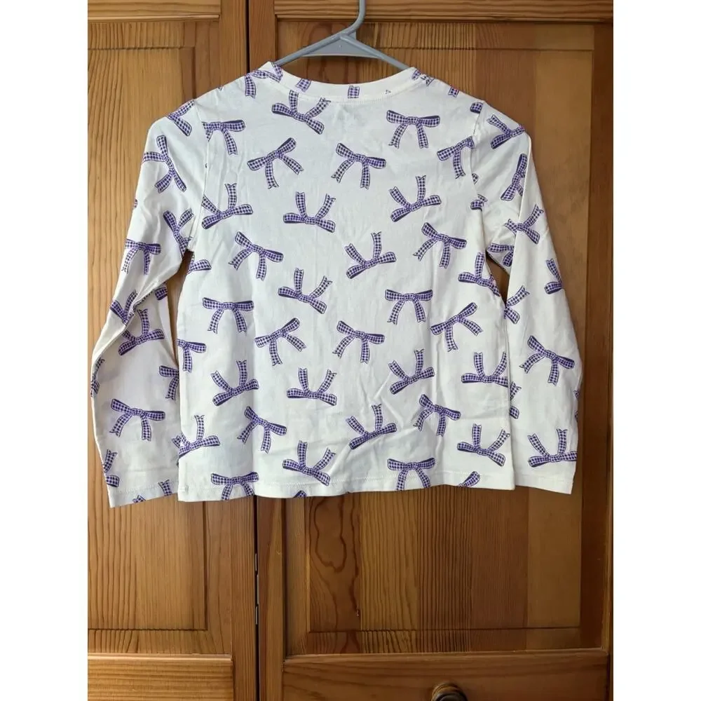 Girls Old Navy Softest White Longsleeve Shirt w/Printed Purple Bows Size M NWT